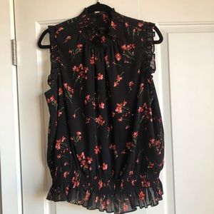 J. Crew Black Floral Sleeveless Blouse, Size 14T